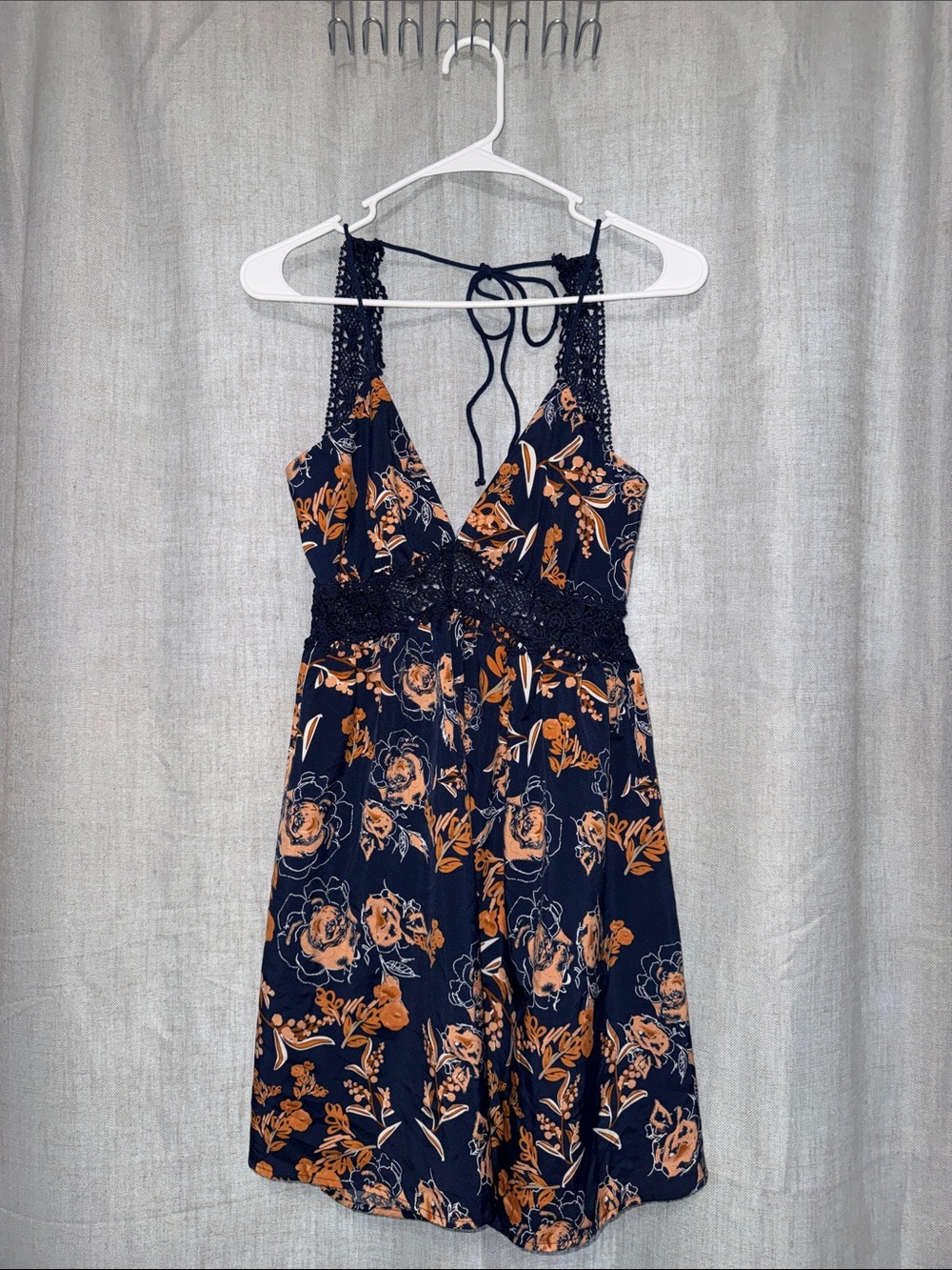 Blue Floral Lace-Trim Mini Sundress